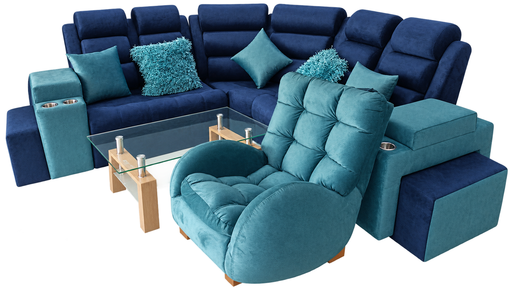 Sala azul y turquesa